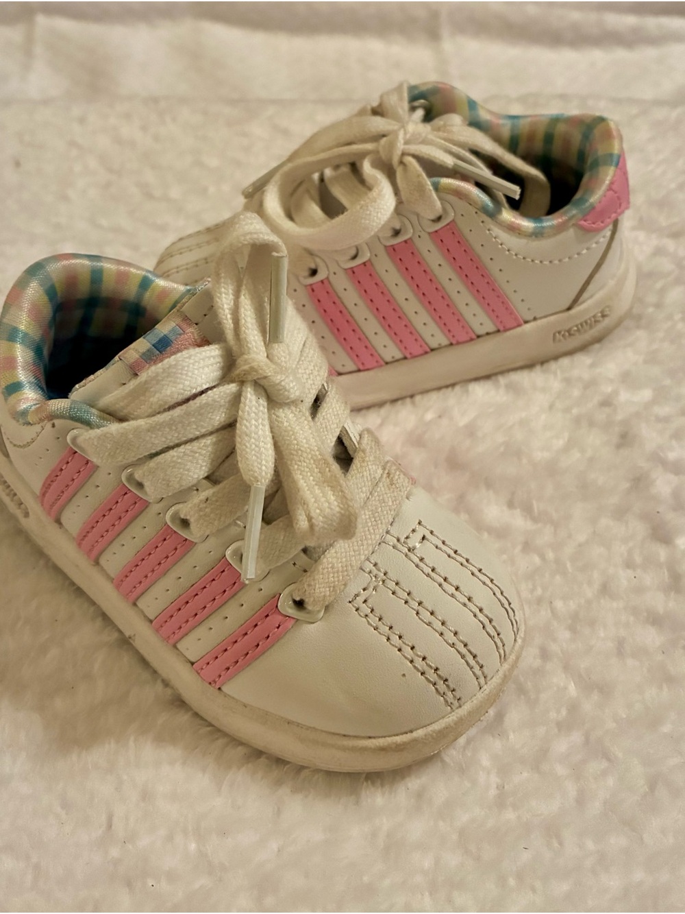K-Swiss Toddler Baby Classic Sneakers Pink & White Lace-Up Leather Size 5